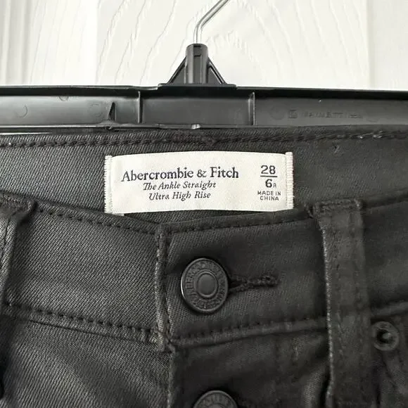 Abercrombie & Fitch Black Coated The Ankle Straight Ultra High Rise Jeans 28/6R - Picture 4 of 13